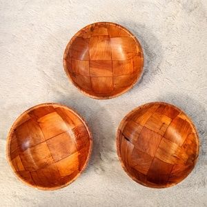 6" Woven Wooden Salad Bowls Set of 3
